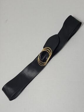 Black Wide Waist Belt with Gold Accent